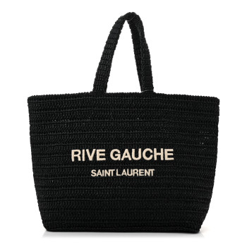 SAINT LAURENT Raffia Rive Gauche Tote Black
