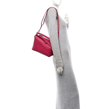 LOEWE Satin Calfskin Monochrome Small Puzzle Edge Bag Ruby Red Glaze
