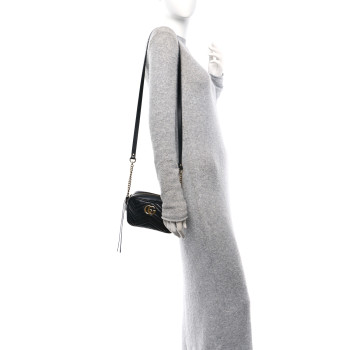 GUCCI Calfskin Matelasse Mini GG Marmont Chain Shoulder Bag Black