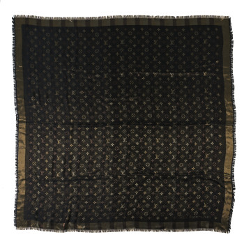 LOUIS VUITTON Silk Wool Monogram So Shine Shawl Marron