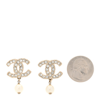 CHANEL Crystal Pearl CC Drop Earrings Gold