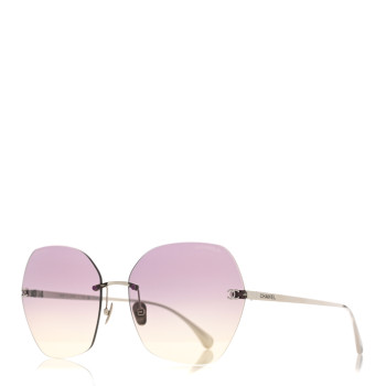CHANEL Titanium Polarized Rimless Square Sunglasses 4271-T Gold Pink
