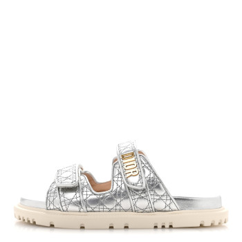 CHRISTIAN DIOR Laminated Sheepskin Cannage Dior Or Dioract Slide Sandals 39 Steel