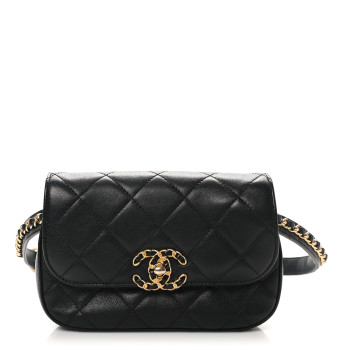 CHANEL Lambskin Quilted Chain Infinity Waist Belt Bag Black