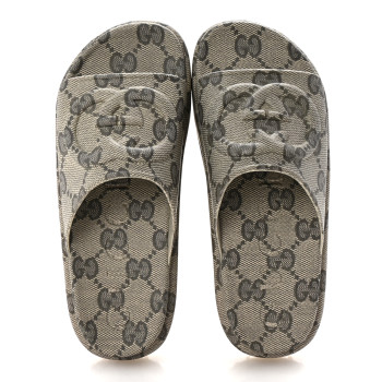 GUCCI Cubic Rubber GG Monogram Womens Interlocking G Platform 42mm Slide Sandals 39 Beige Ebony