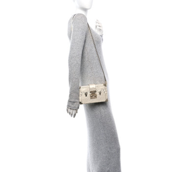 LOUIS VUITTON Metallic Lizard Petite Malle Silver