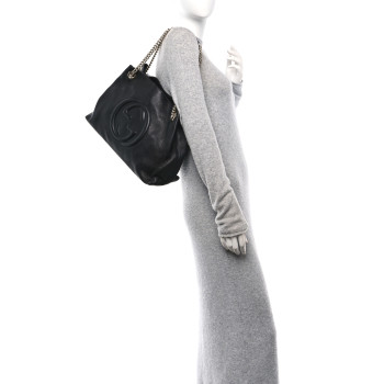 GUCCI Pebbled Calfskin Medium Soho Chain Shoulder Bag Black