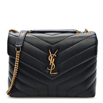 SAINT LAURENT Calfskin Y Quilted Monogram Small Loulou Chain Satchel Black