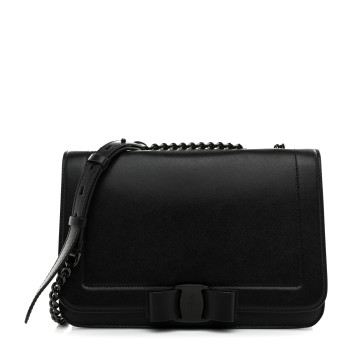 SALVATORE FERRAGAMO Smooth Calfskin Vara Bow Chain Flap Crossbody Black