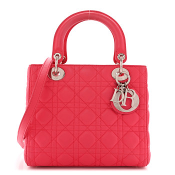 CHRISTIAN DIOR Lambskin Cannage Medium Lady Dior Pink