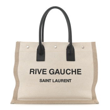 SAINT LAURENT Linen Calfskin Small Rive Gauche Tote Greggio Natural