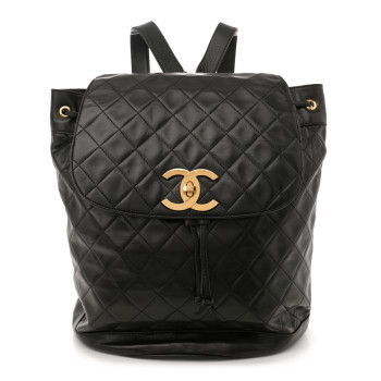 CHANEL Lambskin Quilted Drawstring Backpack Black