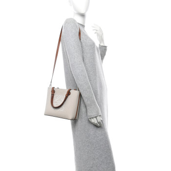 LOEWE Canvas Calfskin Small Anagram Tote Ecru Tan