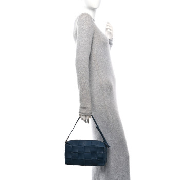 BOTTEGA VENETA Grained Calfskin Maxi Intrecciato Brick Cassette Bag Deep Blue