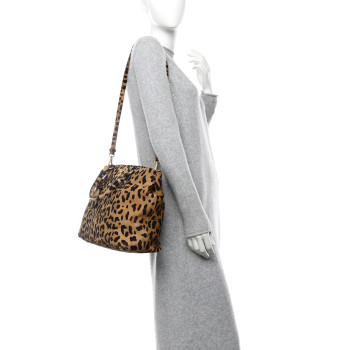 PRADA Cavallino Leopard Print Medium Galleria Double Zip Tote Miele Moro