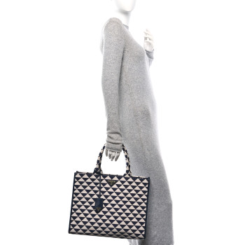 PRADA Jacquard Saffiano Triangolo Symbole Embroidered Large Tote Baltico Talco