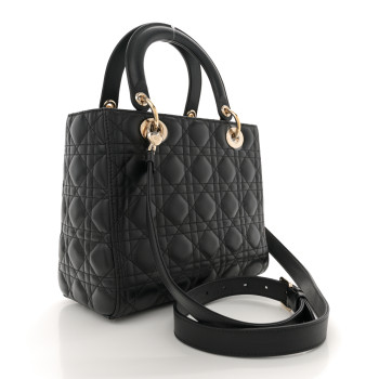 CHRISTIAN DIOR Lambskin Cannage Medium Lady Dior Black