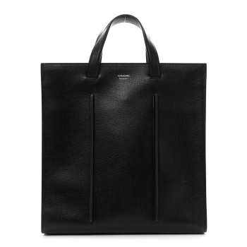 SALVATORE FERRAGAMO Hammered Calfskin Rib Tote Black