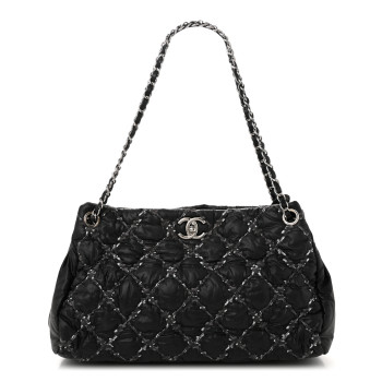 CHANEL Nylon Quilted Tweed Stitch Bubble Tote Black