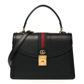 GUCCI Textured Dollar Calfskin Web Small Ophidia Padlock Top Handle Bag Black