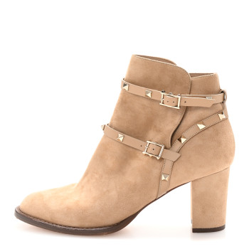 VALENTINO GARAVANI Suede Rockstud Double Buckle 100mm Block Heel Ankle Boots 41