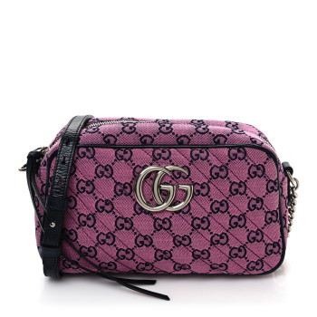 GUCCI Monogram Multicolor Matelasse Diagonal Small GG Marmont Chain Shoulder Bag Pink Blue