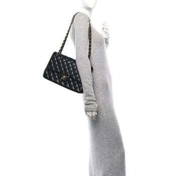 CHANEL Lambskin Quilted Jumbo Double Flap Black