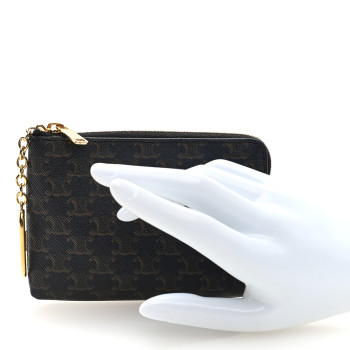 CELINE Triomphe Canvas Coin and Card Pouch With Hook Black