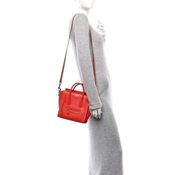 CELINE Drummed Calfskin Nano Luggage Vermillion