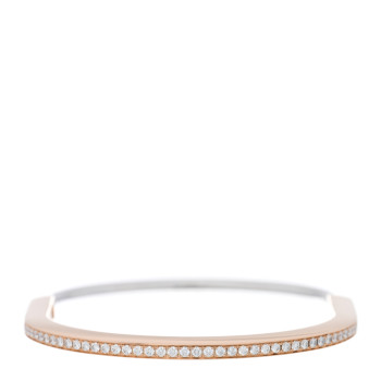 TIFFANY 18K Rose White Gold Diamond Narrow Tiffany Lock Half Pave Bangle Bracelet