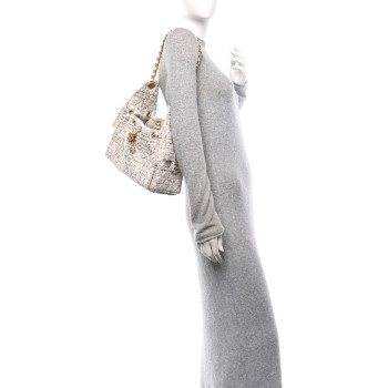 CHANEL Tweed Quilted Small Chanel 25 Handbag White Multicolor