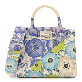 SALVATORE FERRAGAMO Calfskin Floral Print Small The Studio Bag Mascarpone