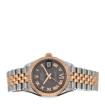ROLEX Stainless Steel 18K Everose Gold Diamond 31mm Oyster Perpetual Datejust Watch Dark Rhodium Roman 278271