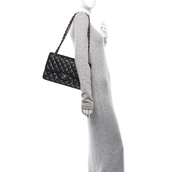 CHANEL Caviar Quilted Jumbo Double Flap Black