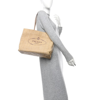 PRADA Raffia Logo Tote Naturale