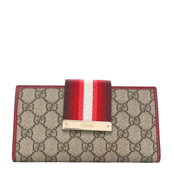 GUCCI Monogram Calfskin Ladies Web Long Wallet Red