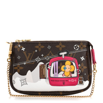 LOUIS VUITTON Monogram 2019 Christmas Animation Mini Courchevel Pochette Accessories Fuchsia