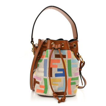 FENDI Kuban Canvas Vitello King F is Fendi FF Embroidered Mini Mon Tresor Bucket Bag Multicolor Cuoio
