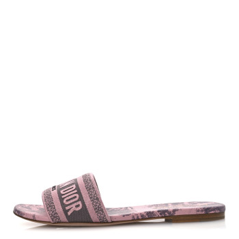 CHRISTIAN DIOR Canvas Toile De Jouy Embroidered Dway Flat Slide Sandals 38.5 Chateau Rose