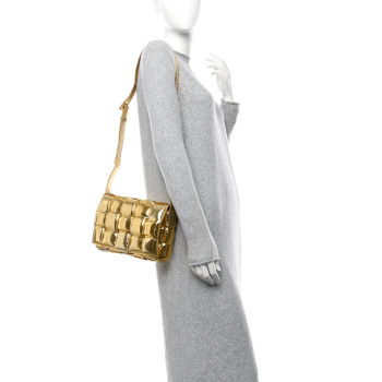 BOTTEGA VENETA Mirror Lambskin Maxi Intreccio Padded Cassette Crossbody Bag Gold