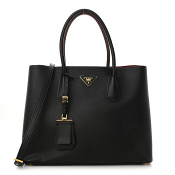 PRADA Saffiano Cuir Medium Double Bag Black Fuoco