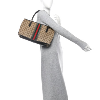 GUCCI Monogram Web Tote Brown