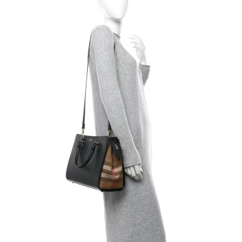 BURBERRY Calfskin Mega Check Small Banwell Tote Black