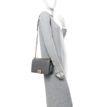 CHANEL Lambskin Quilted Medium Boy Flap Grey