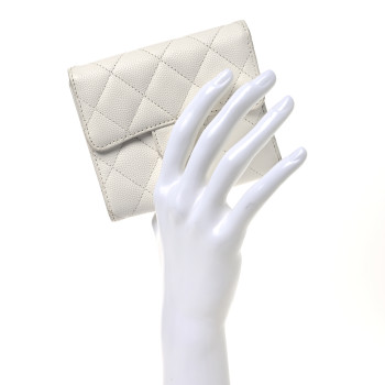 CHANEL Caviar Quilted Compact Flap Wallet White