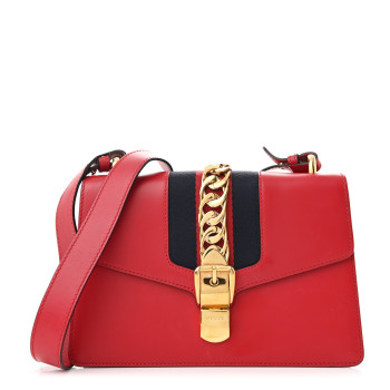 GUCCI Calfskin Small Sylvie Shoulder Bag Hibiscus Red