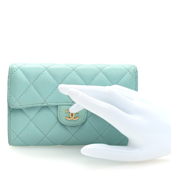 CHANEL Caviar Quilted Medium Flap Wallet Light Blue