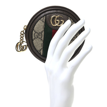 GUCCI GG Supreme Monogram Web Ophidia Round Coin Purse Beige New Acero