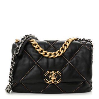 CHANEL Lambskin Chain Quilted Medium Chanel 19 Flap Black