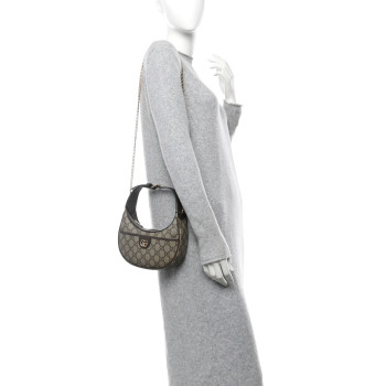 GUCCI GG Supreme Monogram Textured Dollar Calfskin Small Ophidia Shoulder Bag Beige Ebony New Acero